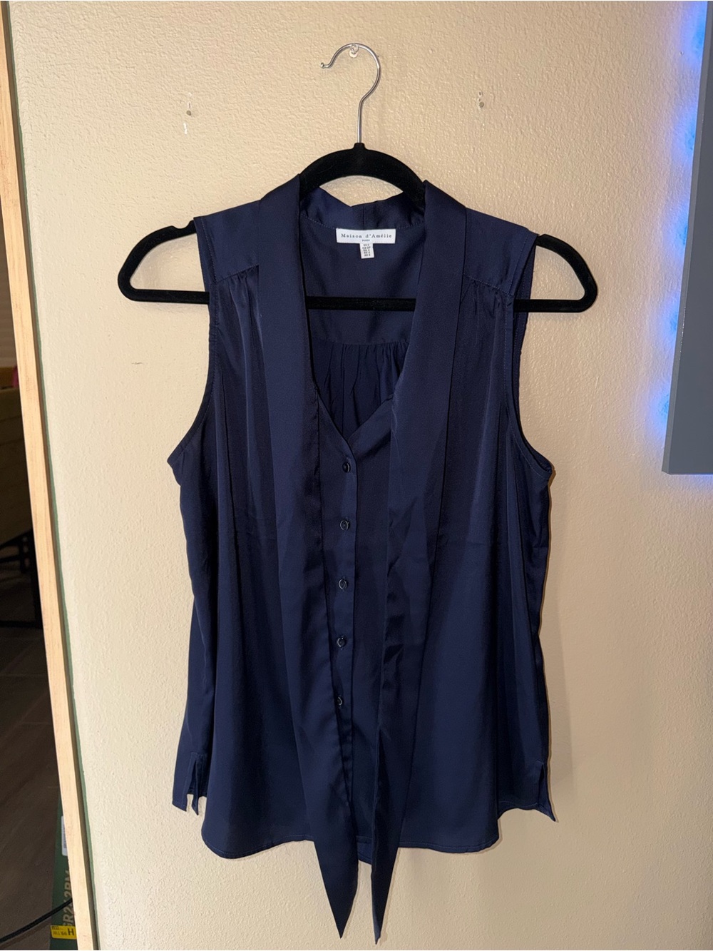 Maison D’Amelie Sleeveless Tie Neck Blouse